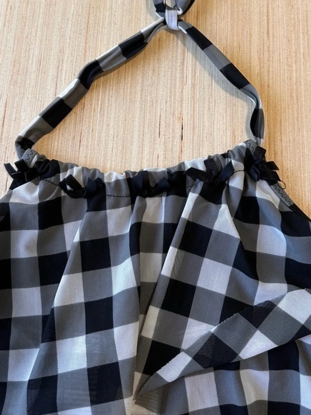 Vintage Betsey Johnson Swim Gingham Bows Tiered Cover Up Dress